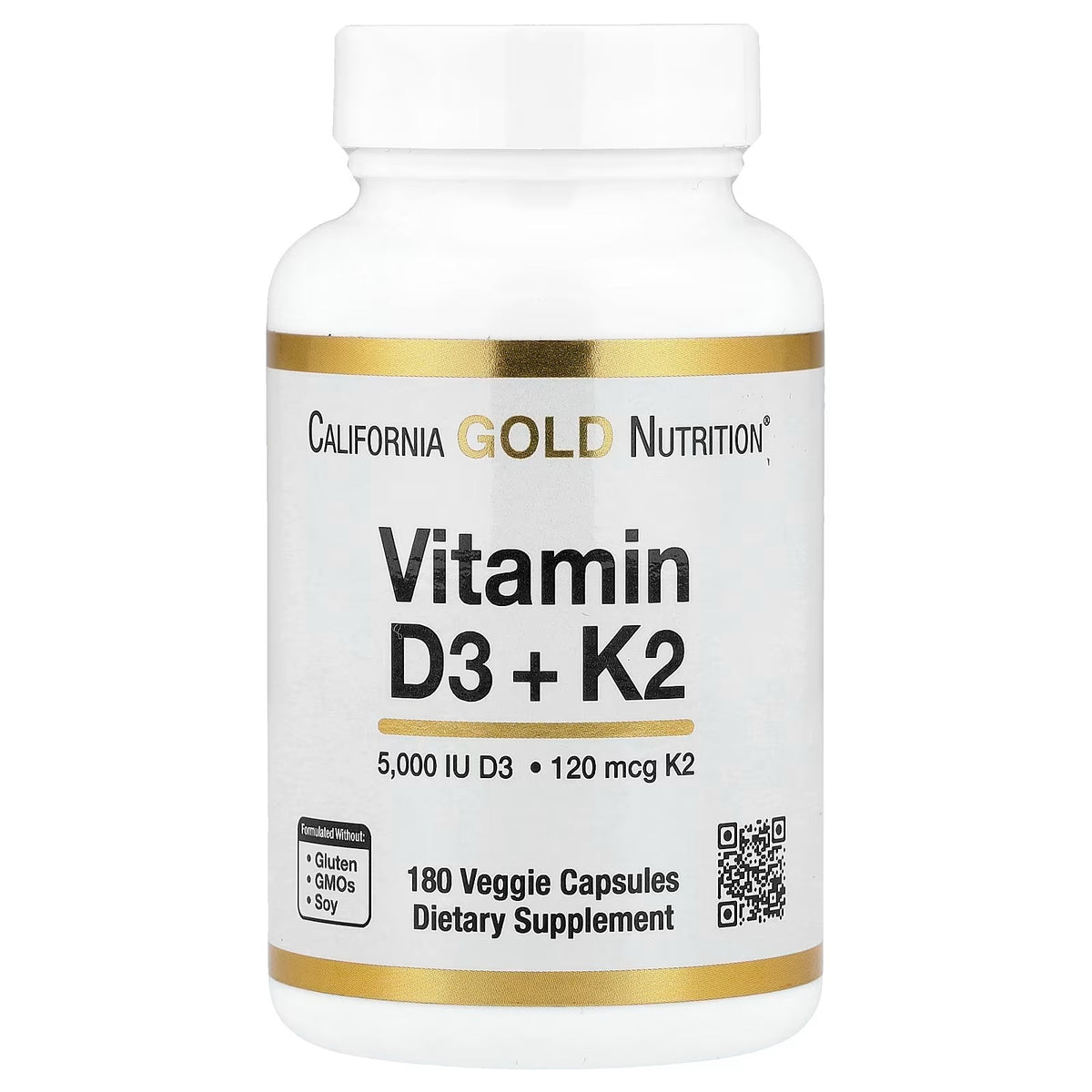 California Gold Nutrition Vitamin D3 + K2 MK-7 – 180 Capsules