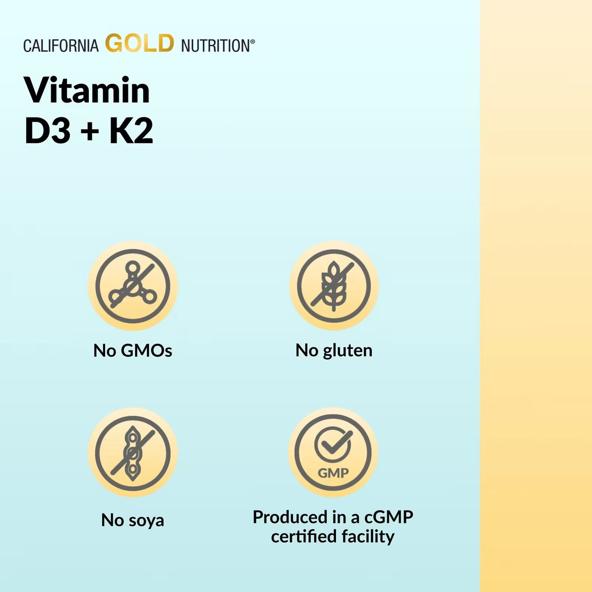 California Gold Nutrition Vitamin D3 + K2 MK-7 – 180 Capsules