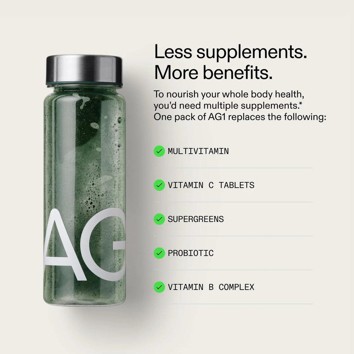 AG1 Daily Greens Powder – Vitamins, Minerals & Probiotics